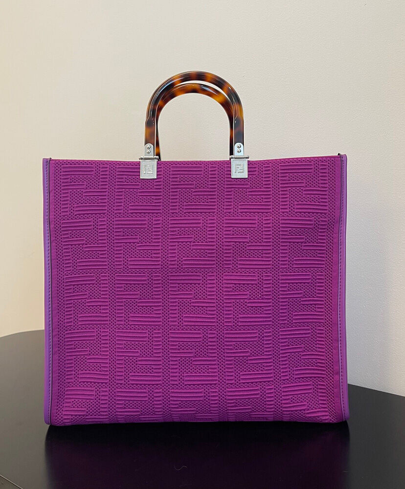 Fendi Sunshine Medium FF Fabric Shopper Bag 8BH386 Purple